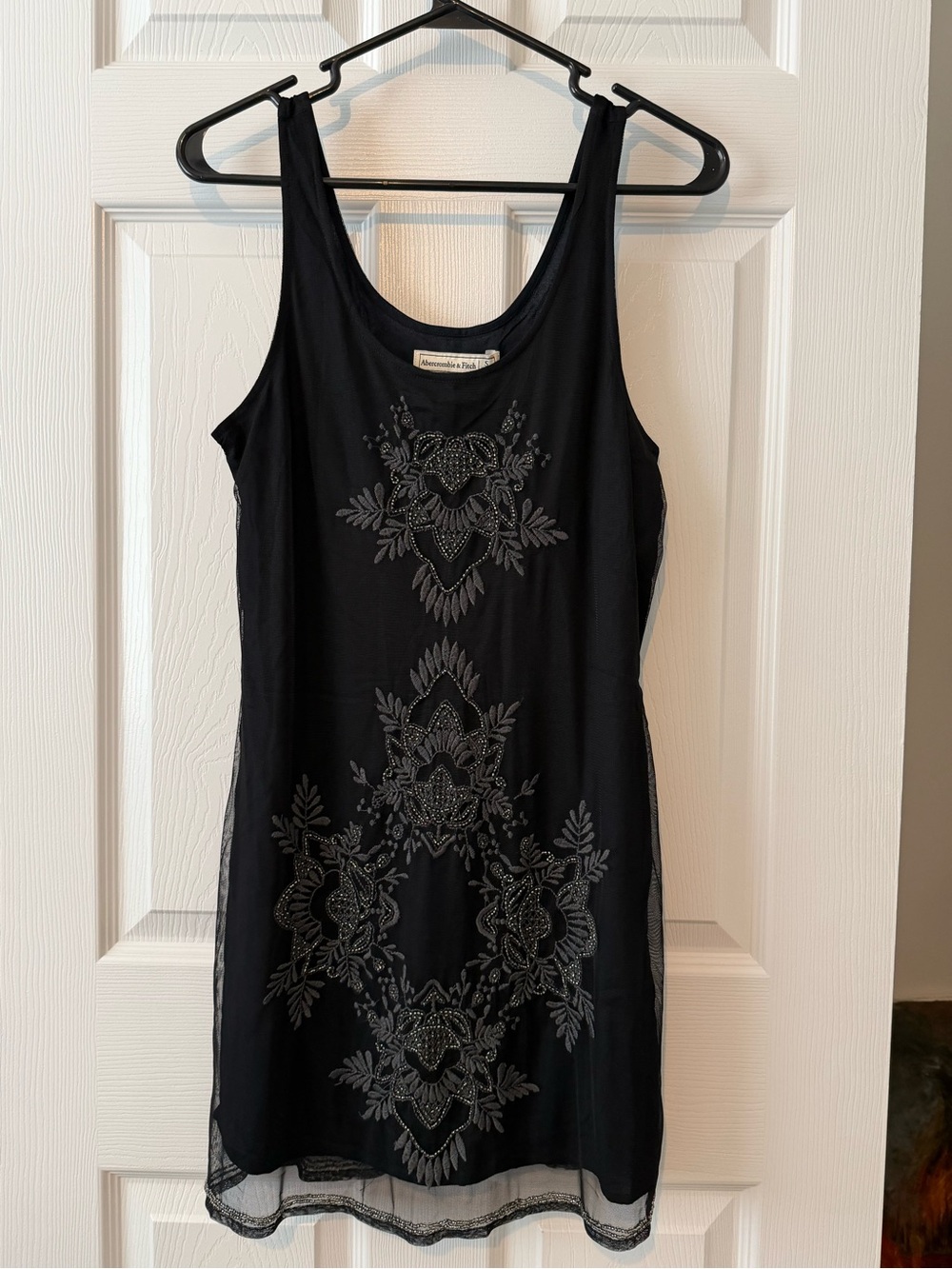 Abercrombie & Fitch Black Embroidered Mini Tank Dress